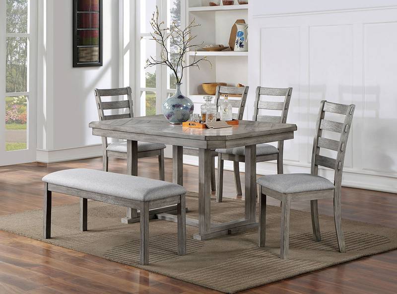 Chic Gray Padded Dining Bench