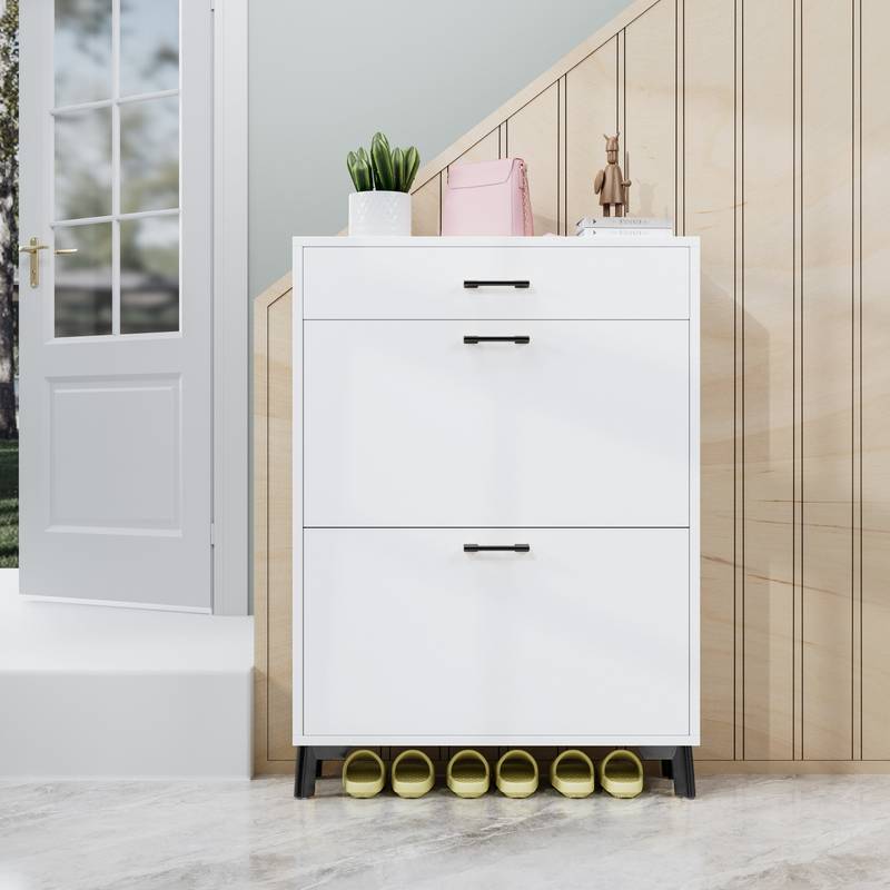 Sleek Shoe Cabinet with Hidden Drawers