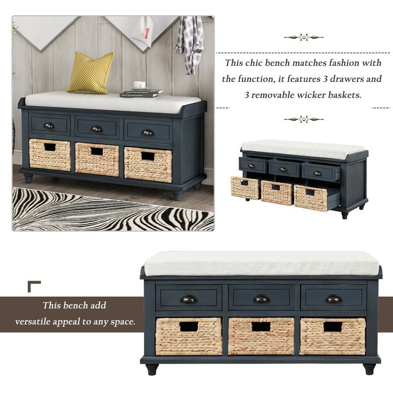 Rustic Charm Storage Bench with Baskets