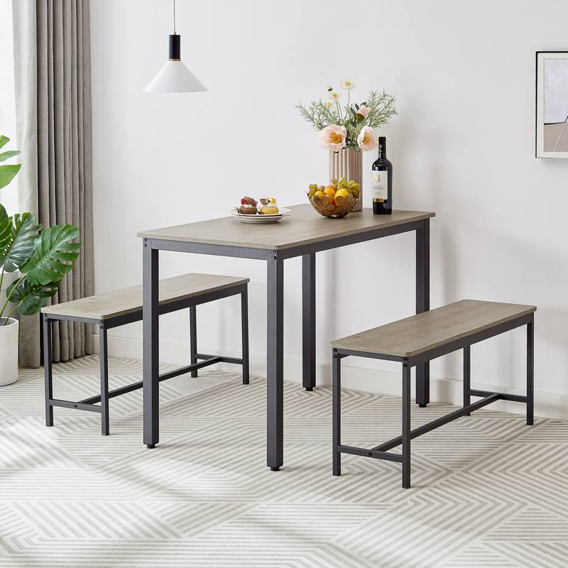 Stylish Industrial Dining Set with Benches