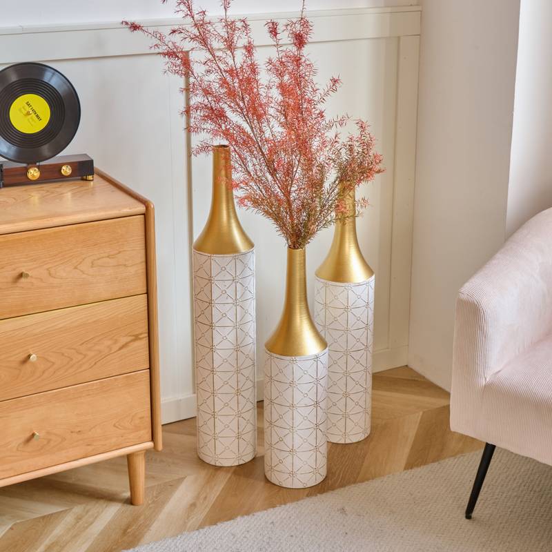 Gorgeous White Metal Vase Trio