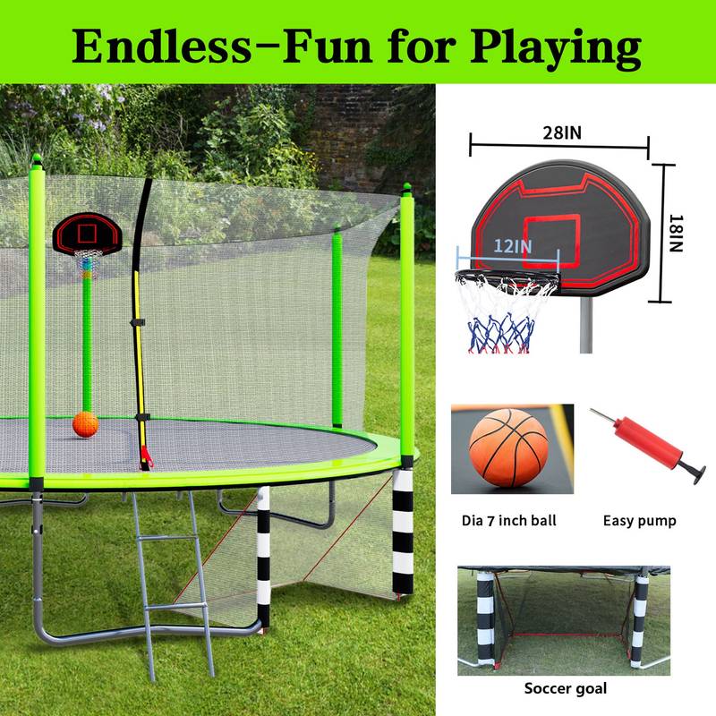 Jump and Score Trampoline Fun with Basketball Hoop and Soccer Goal