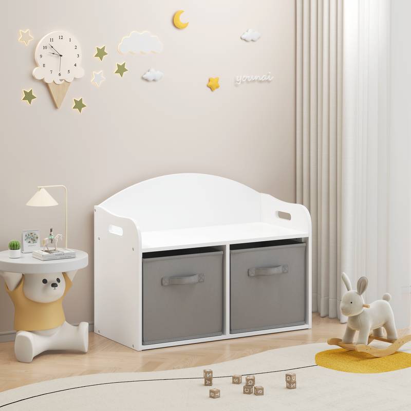 Whimsical Wooden Toy Chest & Bench with Fabric Drawers