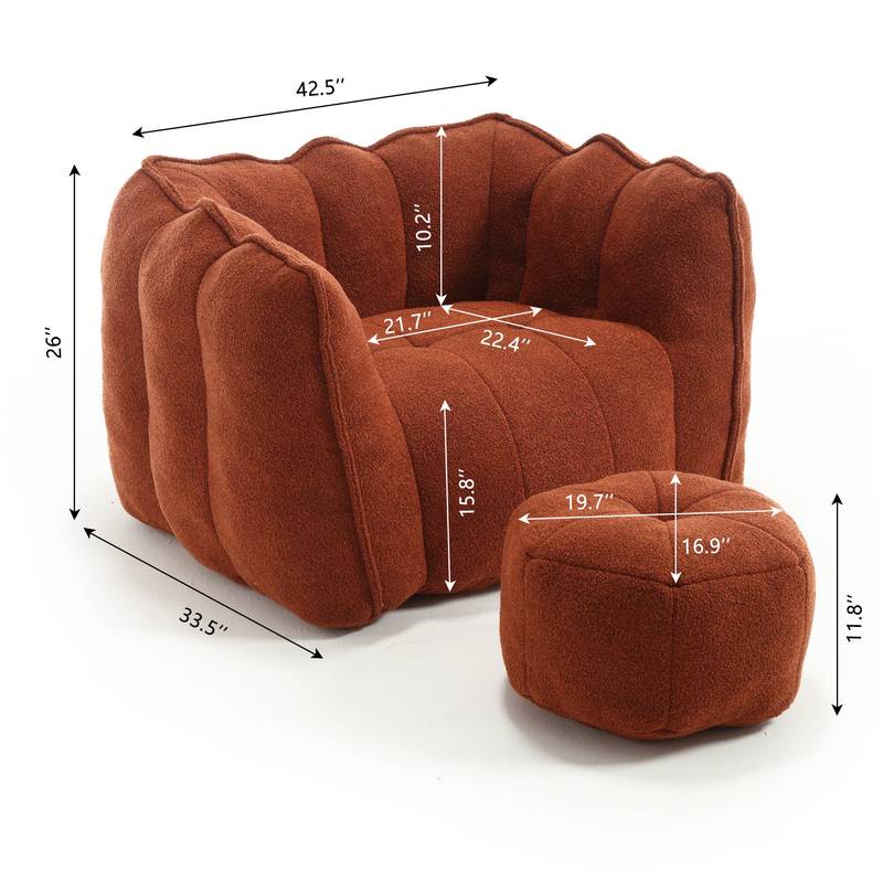 Cozy Foam Bean Bag Lounge Chair with Footstool