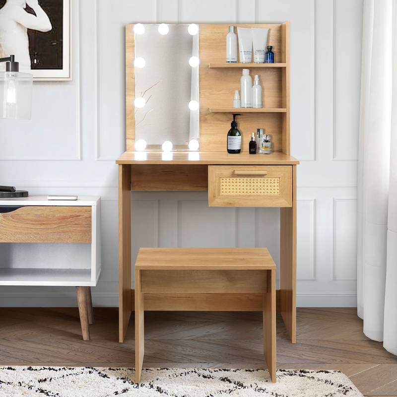Radiant Vanity Set with Stool and LED Mirror