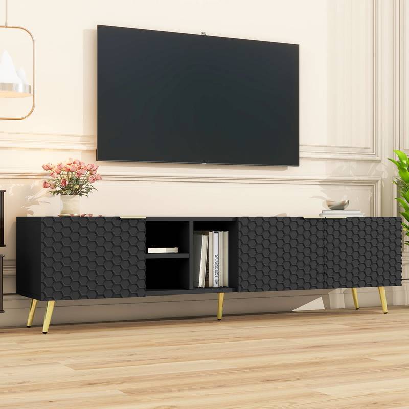 Sleek Modern TV Stand with Gold Accents