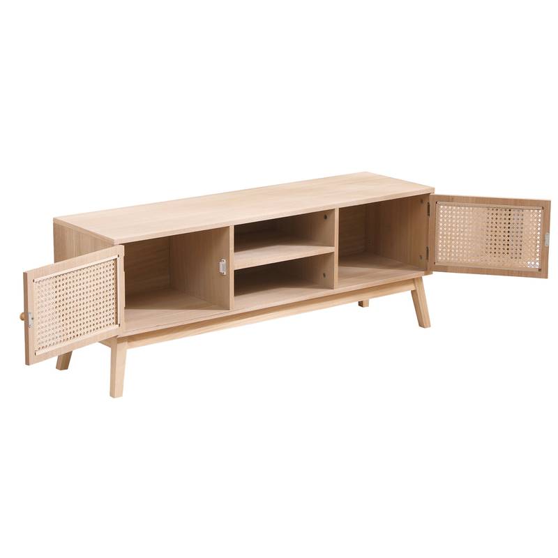 Boho Chic TV Stand - Stylish Rattan Console with Adjustable Shelves