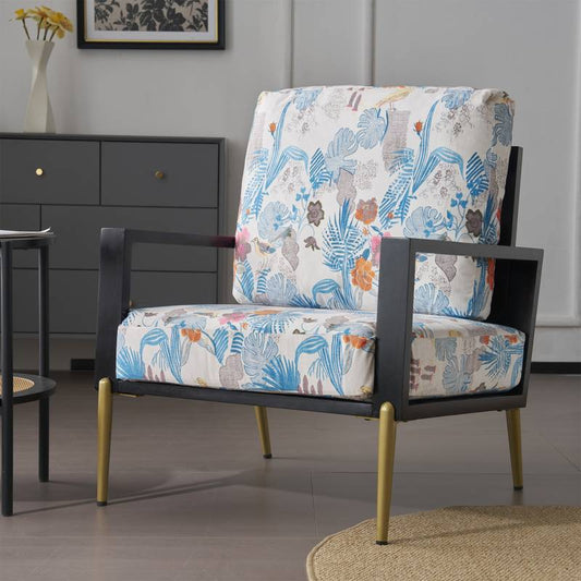 Chic Retro Floral Velvet Armchair with Gold Accents