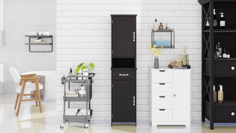 Sleek Slim Floor Cabinet with Adjustable Shelves - Black