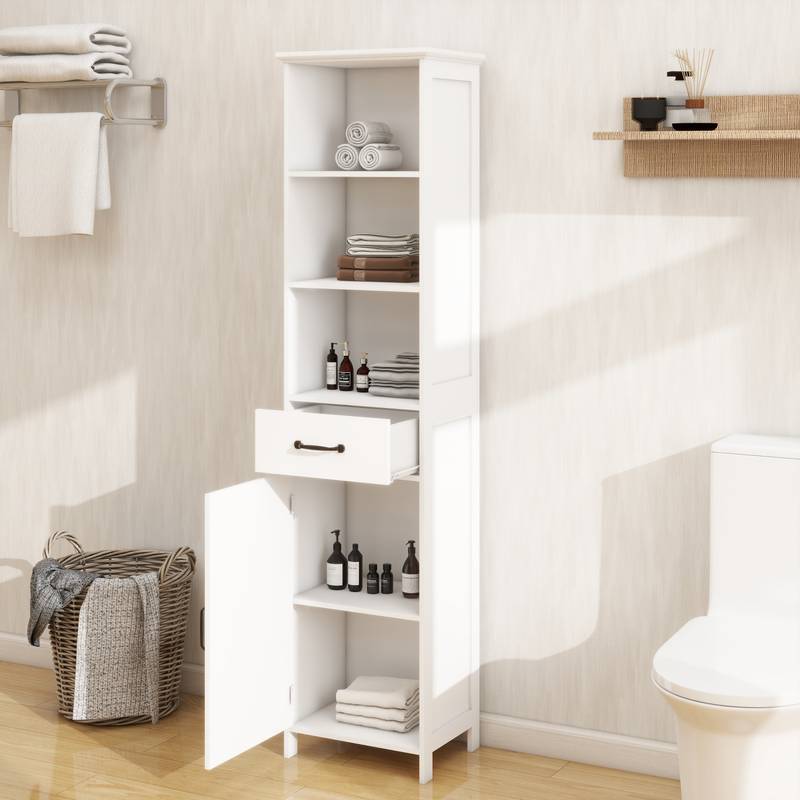 Chic White Floor Cabinet with Drawer and Door