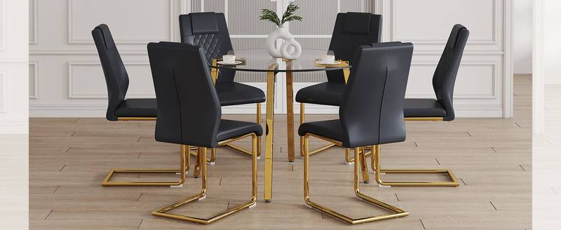 Chic Glass Dining Set with Sleek Black Chairs
