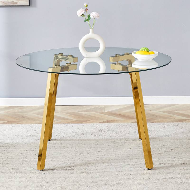 Chic Gold-Base Glass Dining Table – Perfect for Home & Office Gatherings!