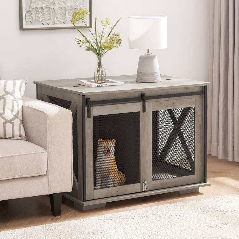 Rustic Dog Crate Table with Barn Door
