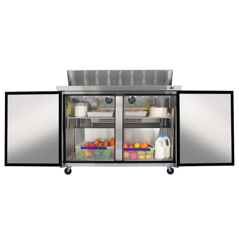 Chill & Prep Pro: Commercial Sandwich and Salad Table with Butcher Block Top