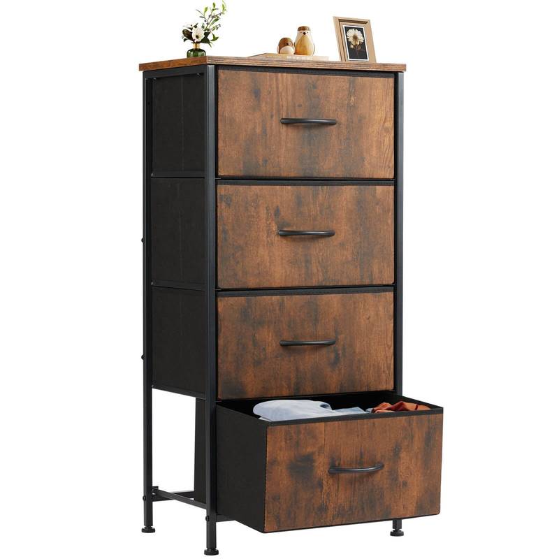 Stylish Wood-Top Dresser with Metal Frame
