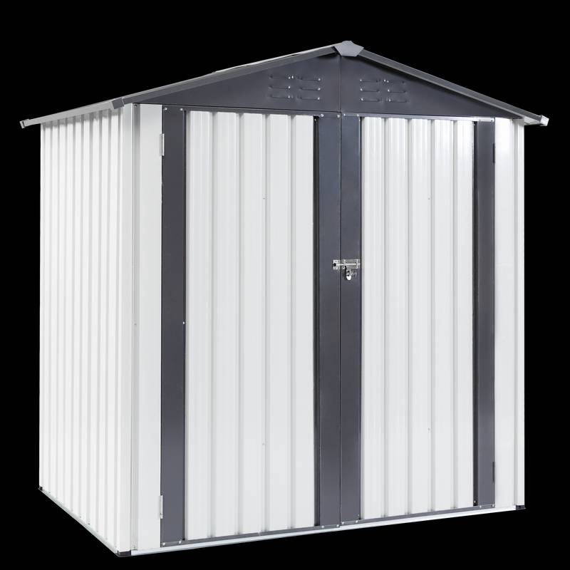 Stylish Gray and White Garden Shed for Outdoor Tool Storage