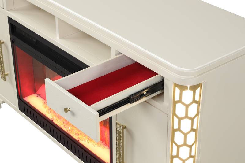 Cozy Beige TV Stand with Electric Fireplace