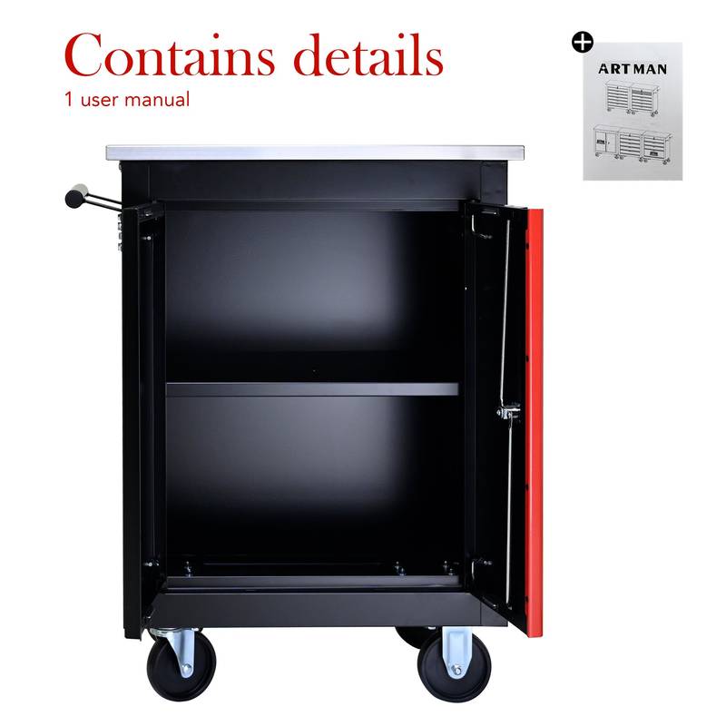 Versatile Double-Door Tool Cart - Black & Red