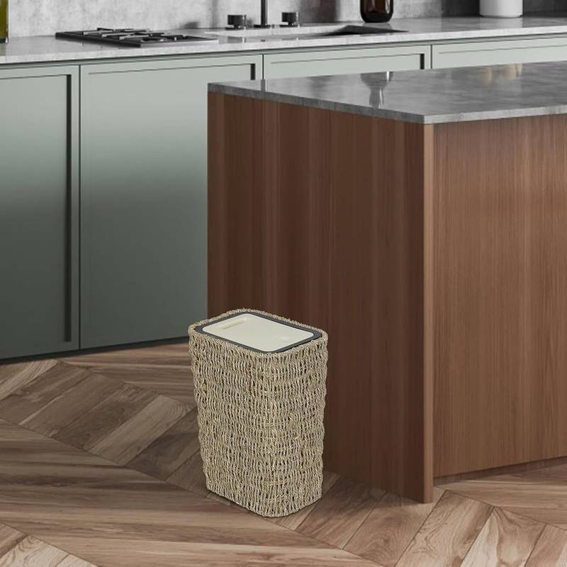 Chic Boho Rattan Trash Can with Lid