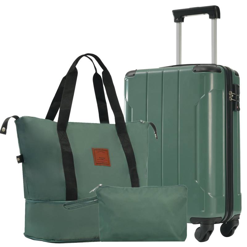 Adventure Ready Luggage Set - Green Carry-On Suitcases with Wheels and TSA Lock
