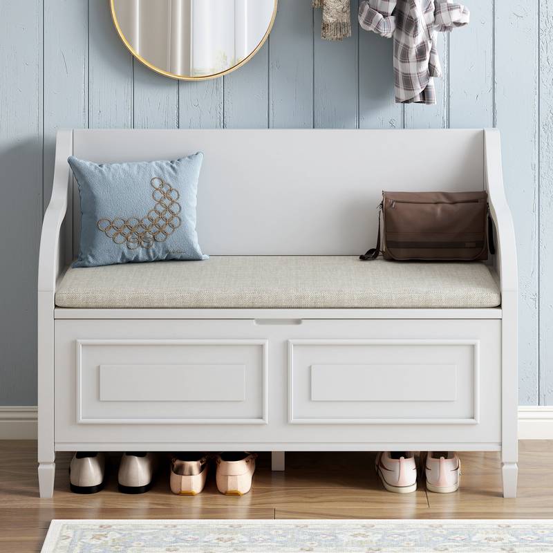 Rustic Charm Storage Bench with Safety Hinge
