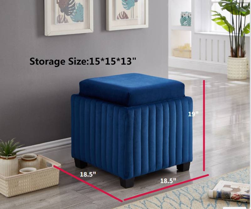Beige Velvet Cube Storage Ottoman with Coffee Tray