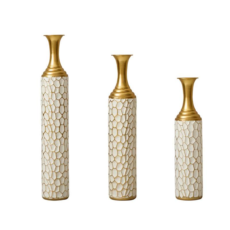 Chic White Metal Vase Trio