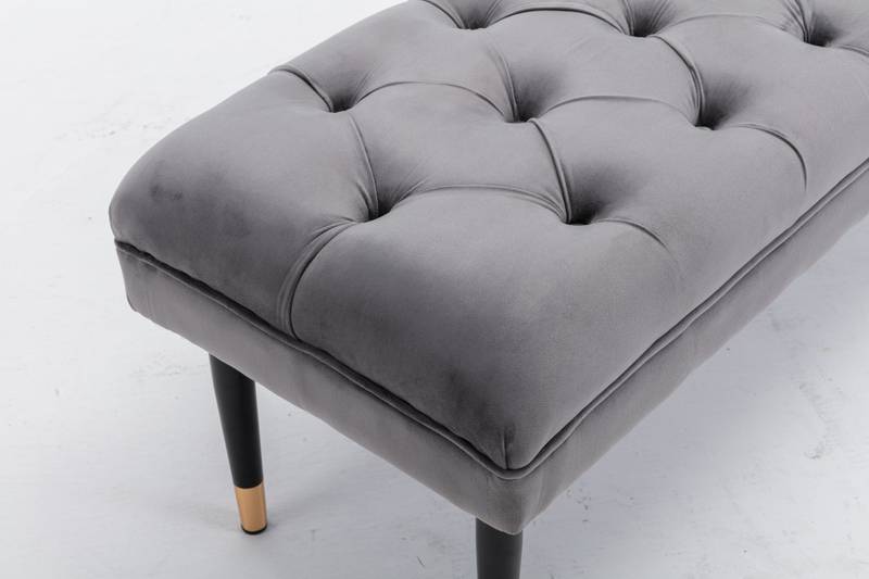 Chic Velvet Tufted Bench with Metal Legs