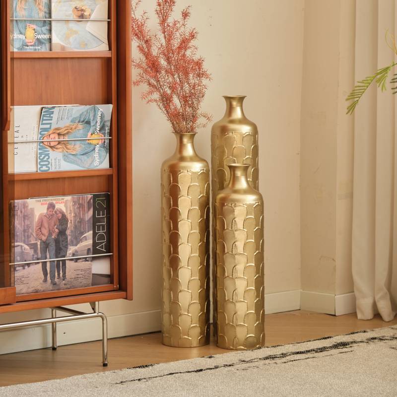 Charming White Metal Vase Trio