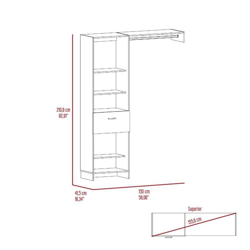 Sleek Black Closet Organizer with Open Shelves and Drawer