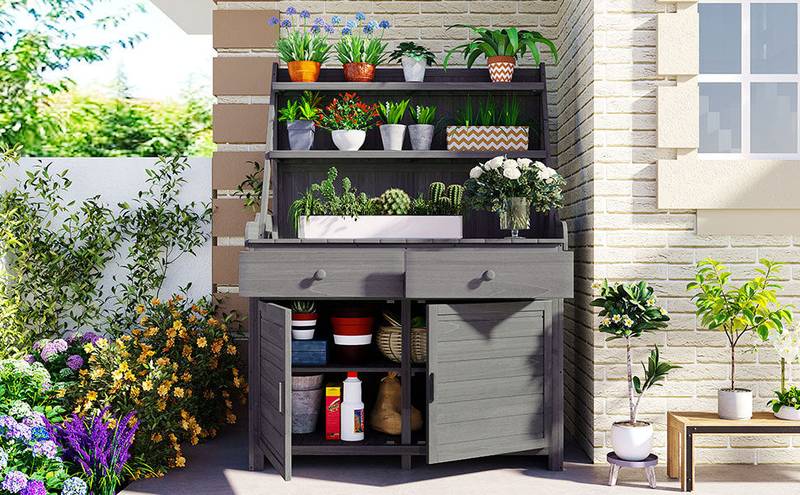 TOPMAX 65-Inch Garden Potting Station - Stylish Storage & Workspace