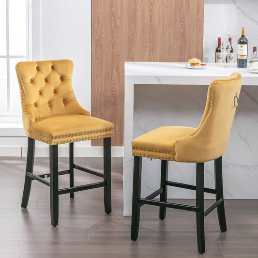 Luxurious Velvet Barstools with Tufted Detail - Set of Two