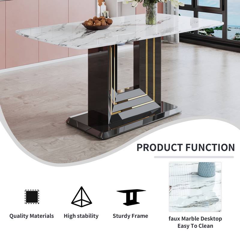 Chic Faux Marble Dining Set with U-Shaped Legs and Stylish Chairs