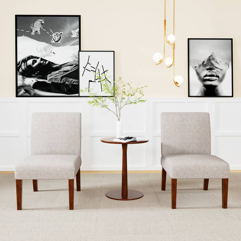 Chic Pair of Fabric Chairs with Cozy Round Table