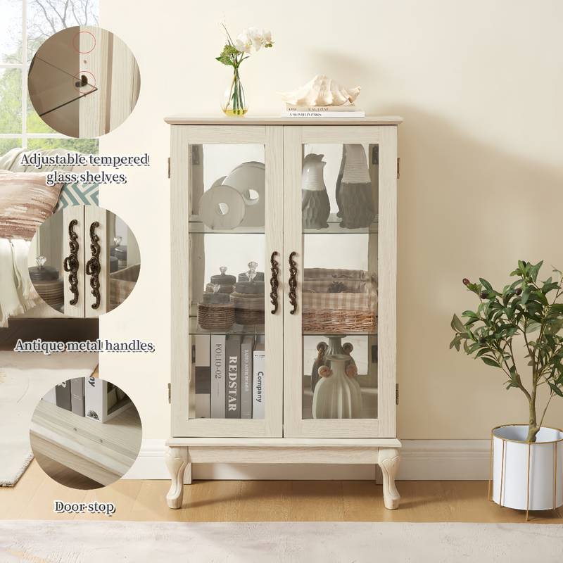 Elegant Lighted Curio Cabinet with Glass Doors