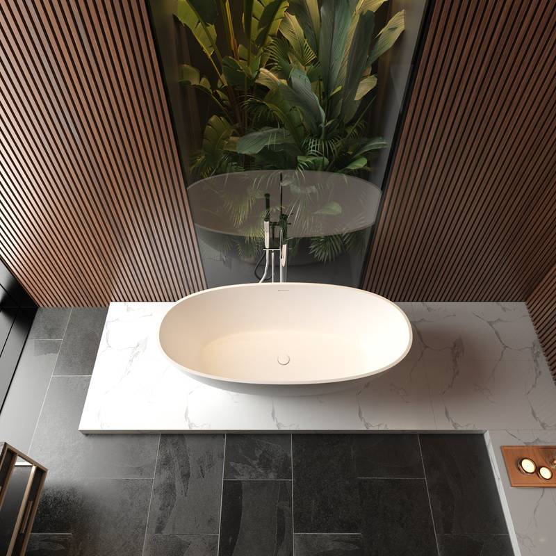 Luxury Soaking Stone Bathtub - Elegant Matte White Design