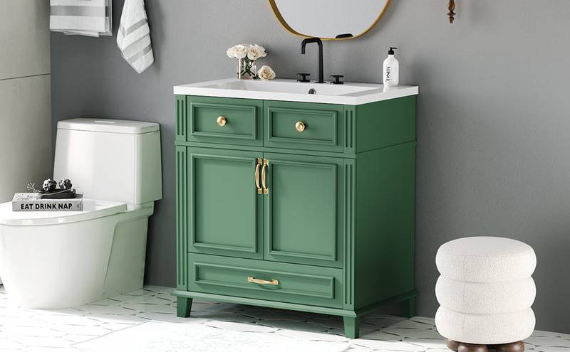 Vintage Green Bathroom Vanity with Soft-Close Storage