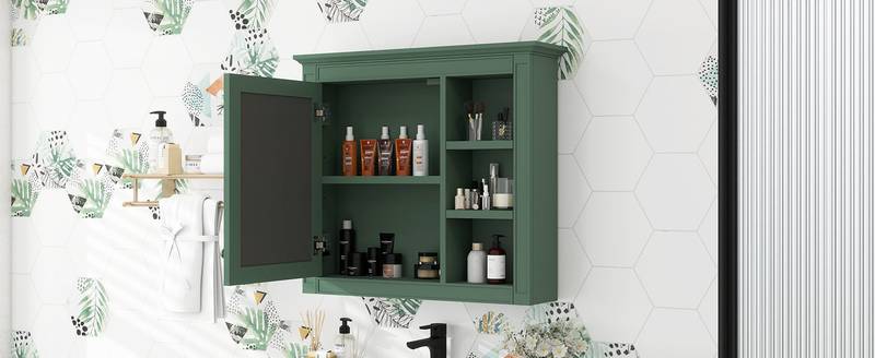 Sleek Mirror Medicine Cabinet with Open Shelves