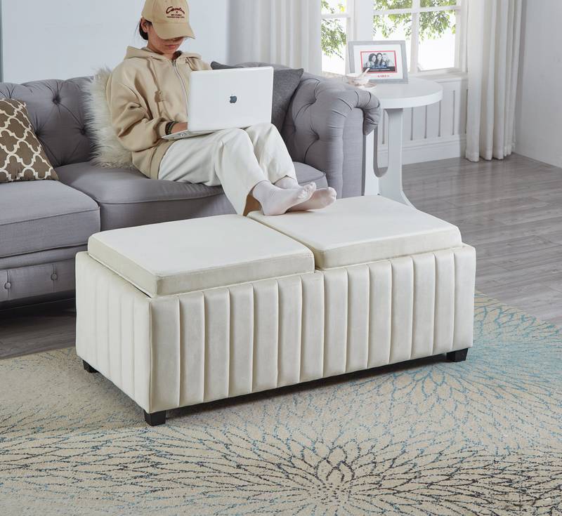 Chic Velvet Cube Ottoman with Tray Storage