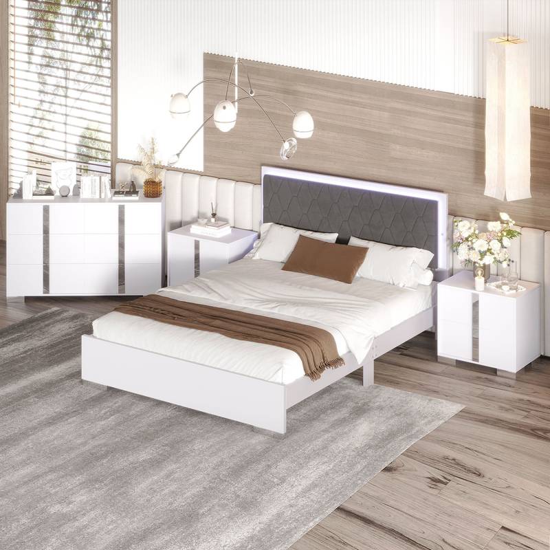 Dreamy LED Bedroom Set with Glam Mirror Accents