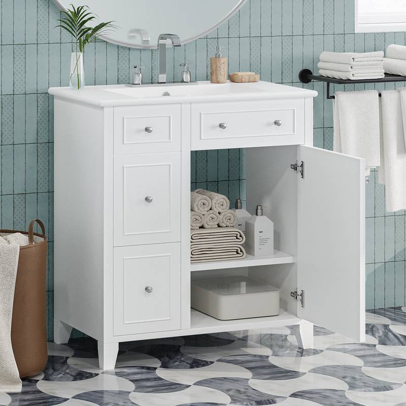 Chic Bathroom Vanity with Ceramic Sink & Smart Storage