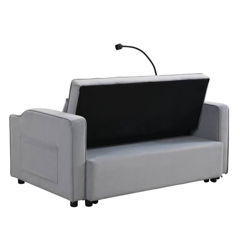 Chic Velvet Convertible Loveseat with Pullout Bed & Reclining Backrest
