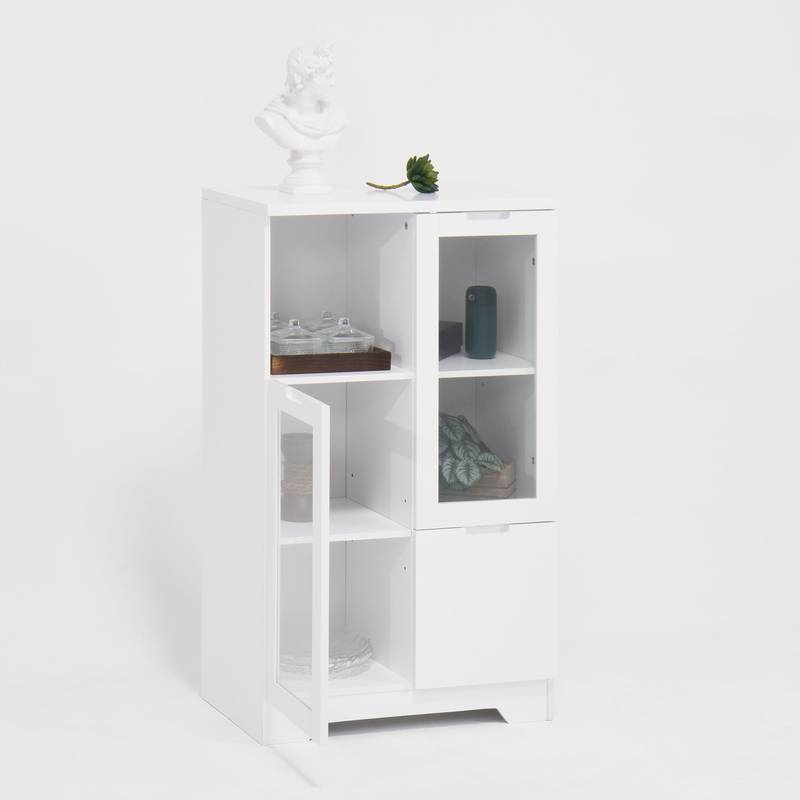Chic White Glass Door Cabinet