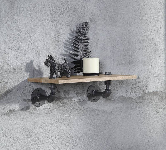 Brantley Oak Wall Rack with Shelf in Sandy Black