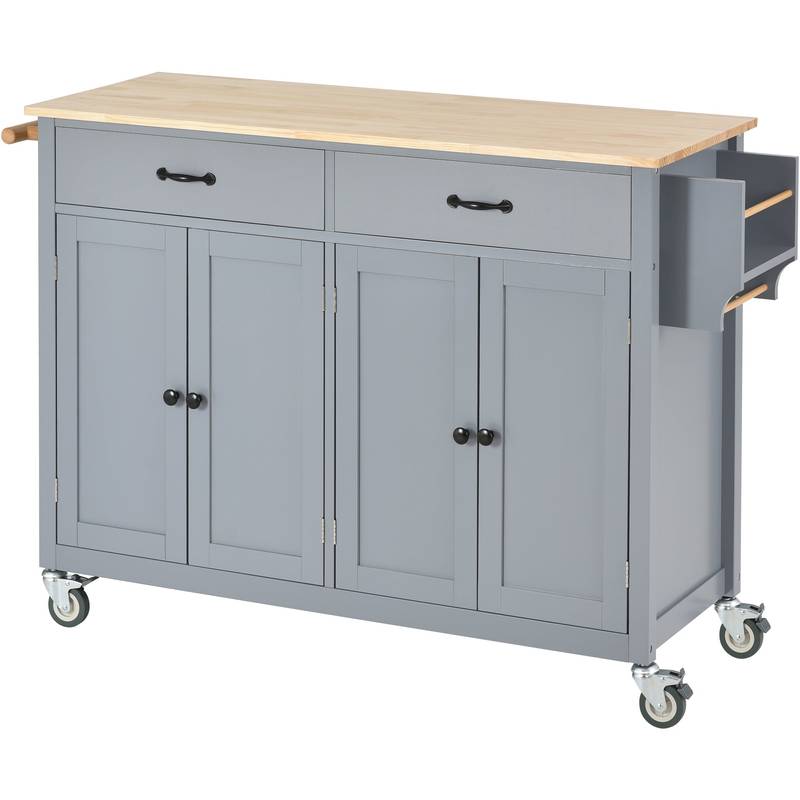 Rolling Kitchen Island with Wood Top and Storage