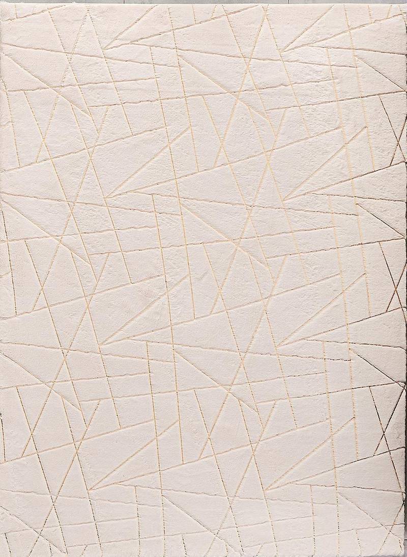 Chic Beige Geometric Faux Fur Rug