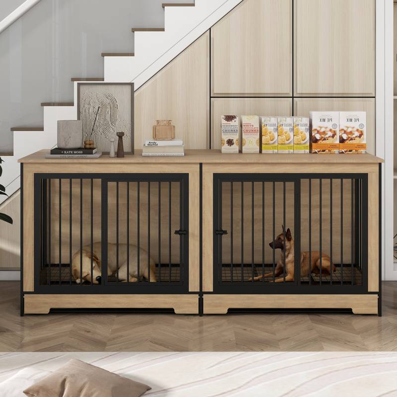 Stylish Double Dog Crate with Tray
