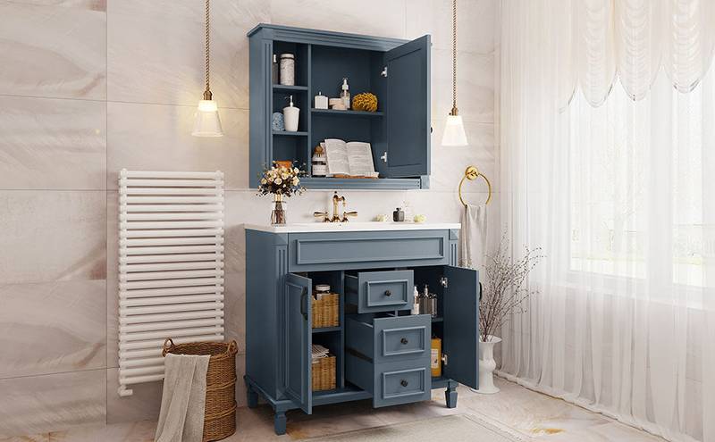 Chic Royal Blue Bathroom Vanity with Sink & Storage