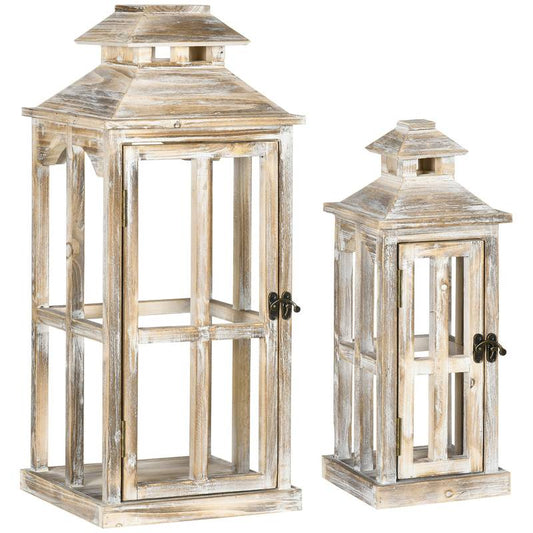 Rustic Wooden Lantern Set