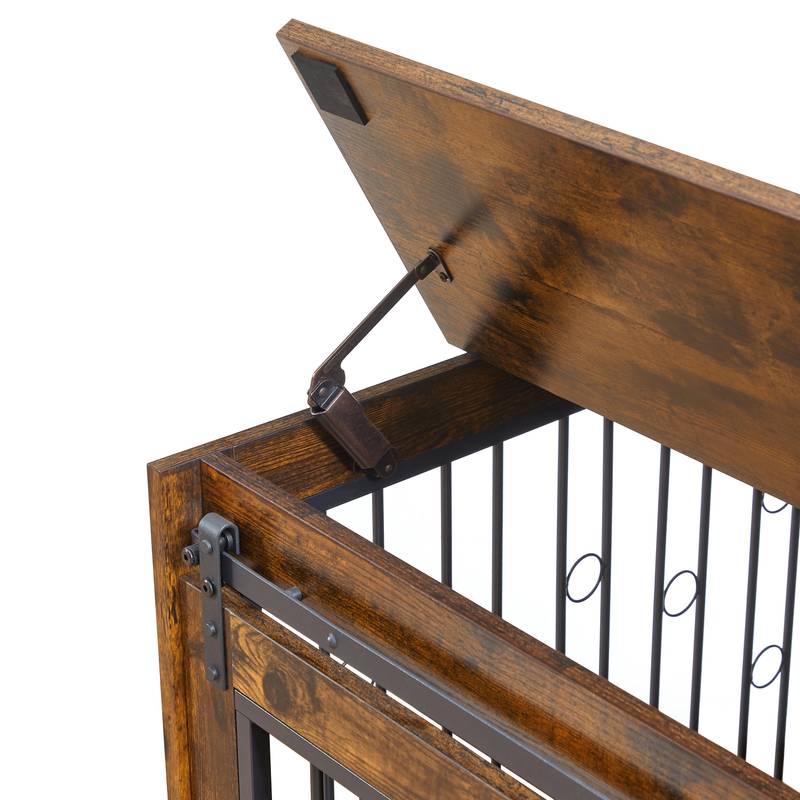 Rustic Double Puppy Sliding Dog Crate